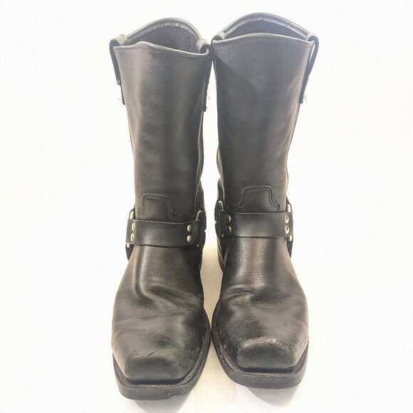 Men\'s Black Leather Square Toe Motorcycle boots Size 14 main image 10